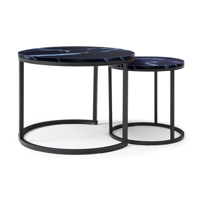 2 Piece Coffee Table Nesting Round Coffee Table with Marble Pattern and Frame, for Living Room and Bedroom