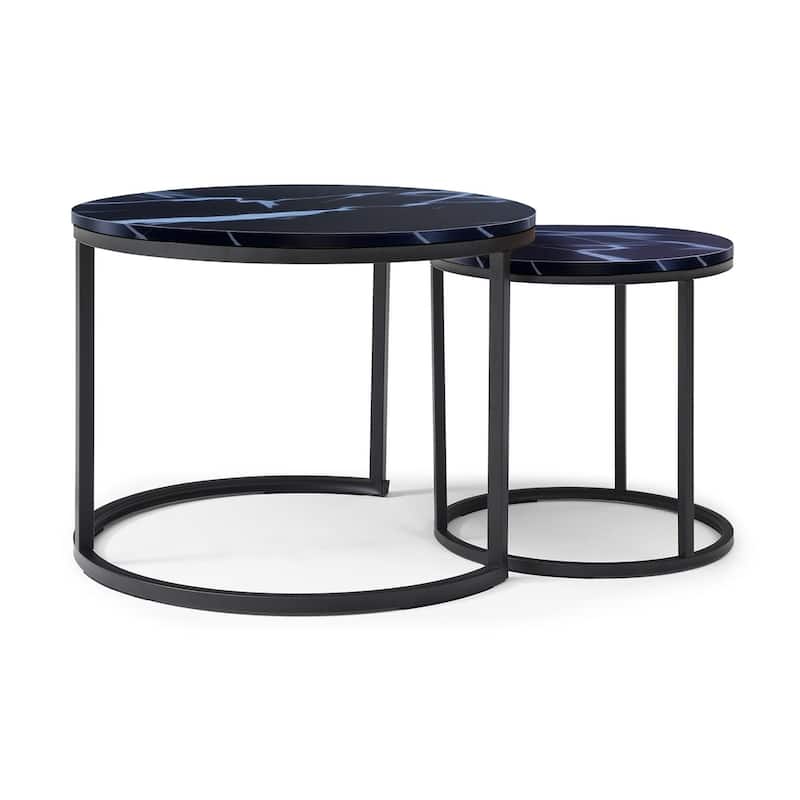 Versatile Nesting Coffee Table Set of 2 with Round Wooden Top and Metal Frame Base Modern Simple Side Table End Table Nightstand