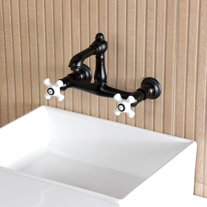 Kingston Brass English Country Two-Handle 2-Hole Wall Mount Bathroom Faucet