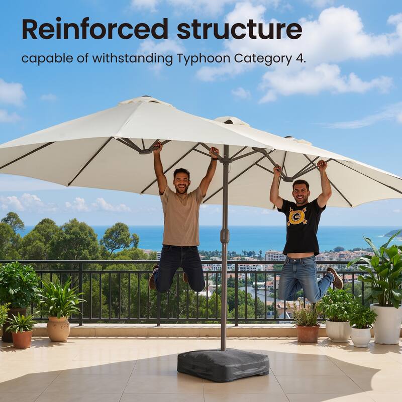OVIOS 15ft Double-Sided Patio Umbrella with Crank & Weighted Sandbag Base