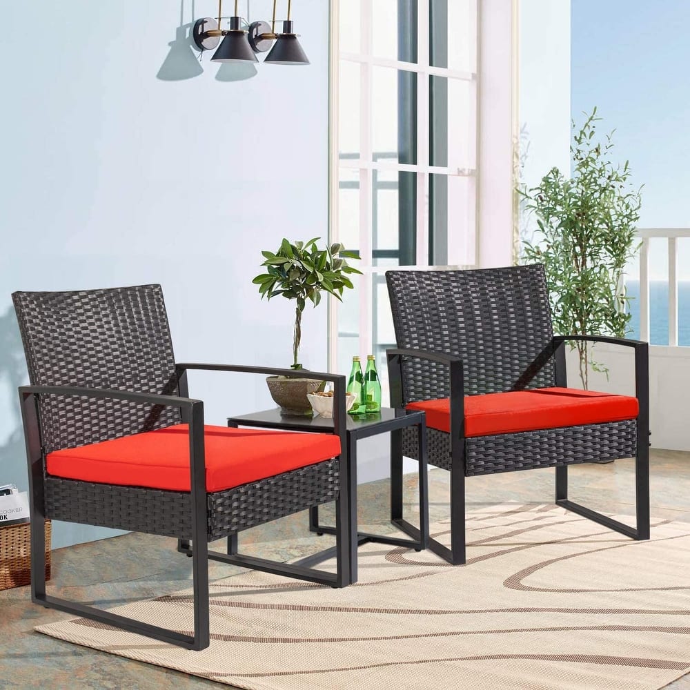 Furniwell 3 Pieces Patio Conversation Set Chairs with Coffee Table