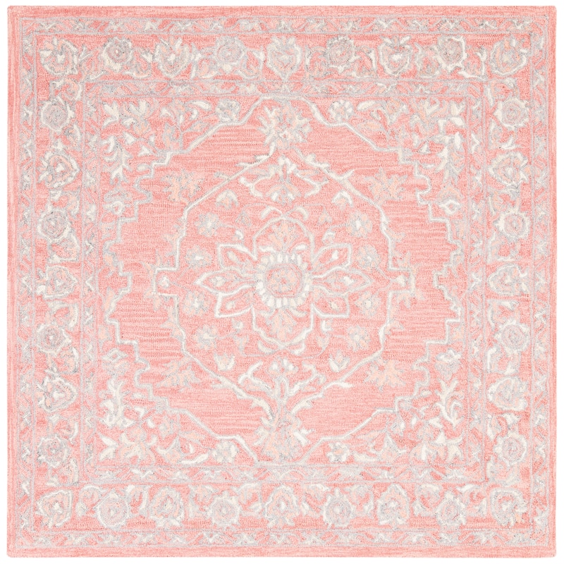 SAFAVIEH Handmade Micro-Loop Torbjorg Wool Rug - 3' Square - Pink/Ivory