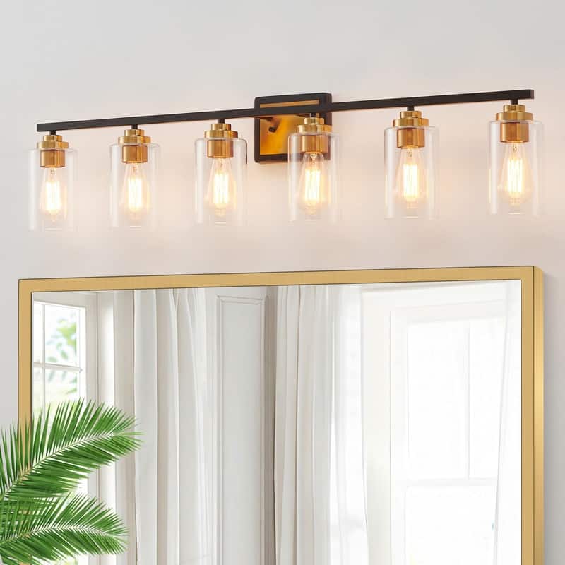 KAWOTI Rive 43" 6-Light Modern Bathroom Vanity Light Antique Brass