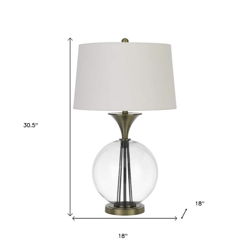 Bronze Metal Globe Table Lamp with White Fabric Shade and 3 Way Dimmable Switch - 18” x 18” x 30.5” (D x W x H)