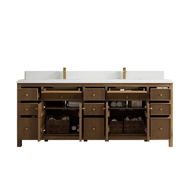 Willow Collections 84 in. W x 22 in. D Sonoma Teak Double Sink Bathroom Vanity with Countertop
