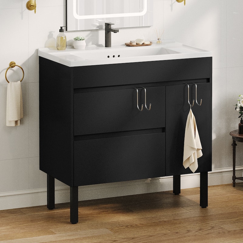 Moasis 16''/24''/36" Freestanding Single Bathroom Vanity with Ceramic Basin - 36" - Black