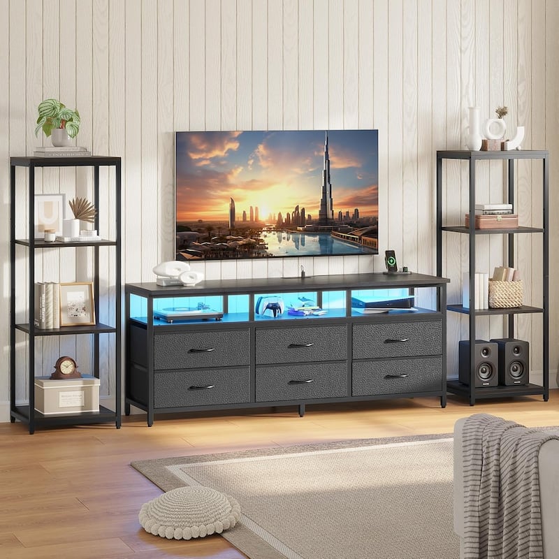TV Stand Dresser with Bookcase TV Console Table Entertainment Center LED