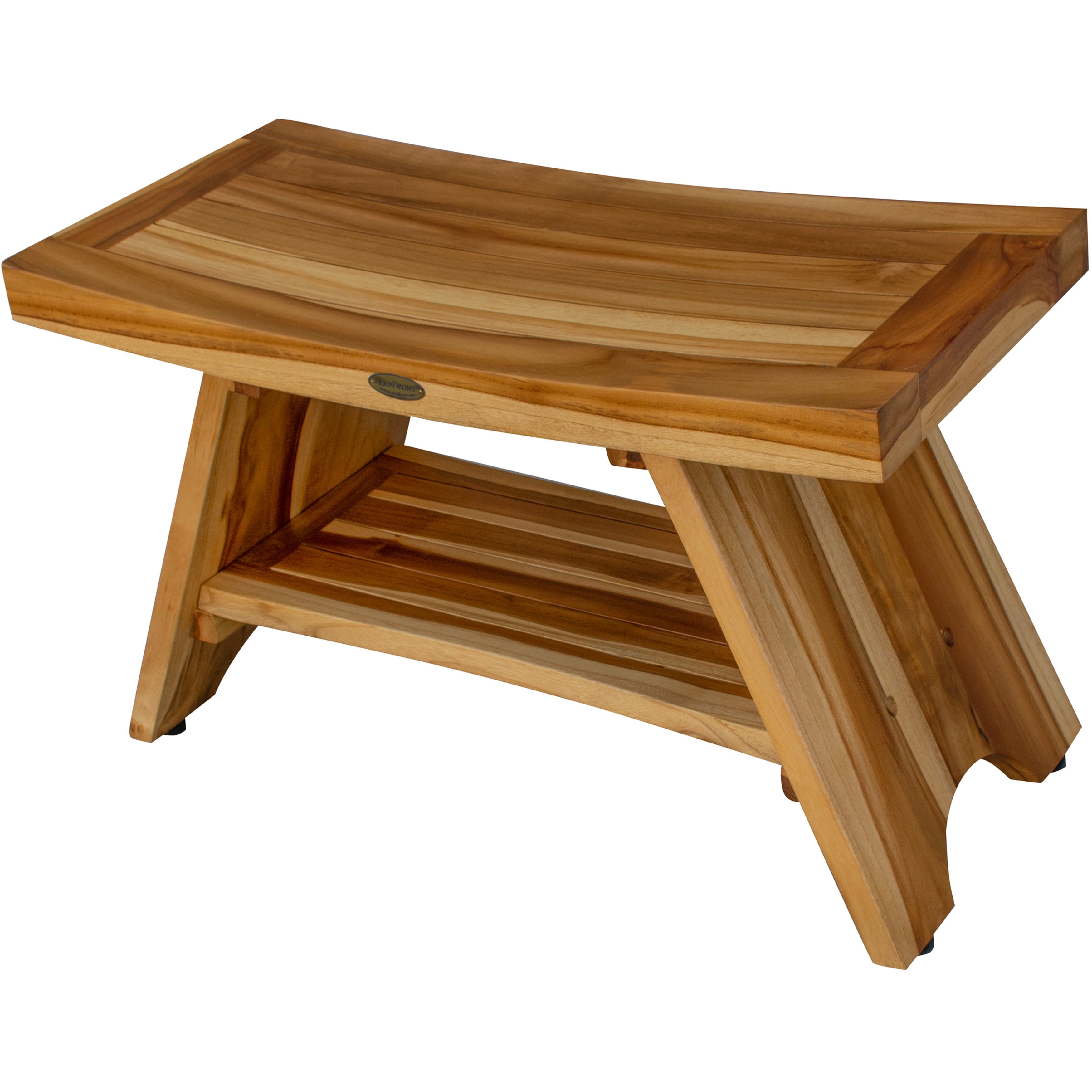 EcoDecors Serenity EarthyTeak 30" Teak Wood Shower Bench with Shelf