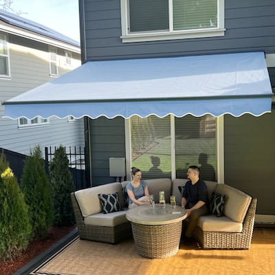 ALEKO Motorized Retractable Patio 16 x 10 ft Awning Sky Blue Home Canopy