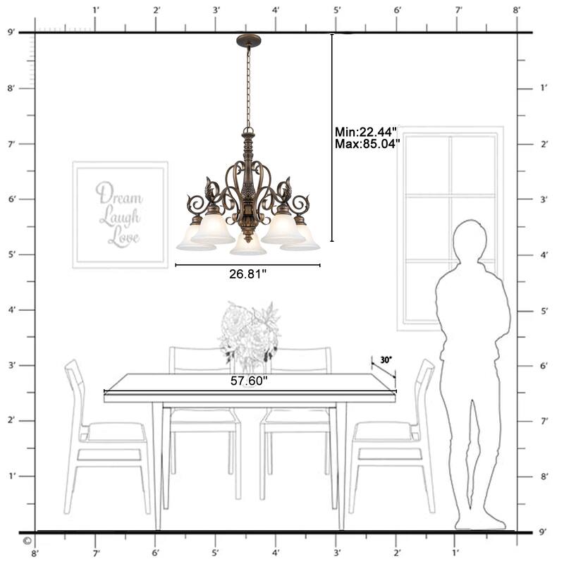 5-Light Oil Rubbed Bronze Chandelier Glass Bell Shades Traditional - Dia.26.81-in