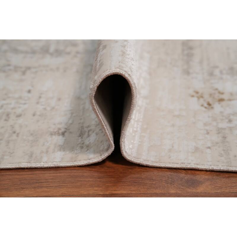 Machine Made Oriental Polyester Carpet Modern Abstract Beige & Ivories Abstract Area Rug - 7' 5'' X 5' 2''