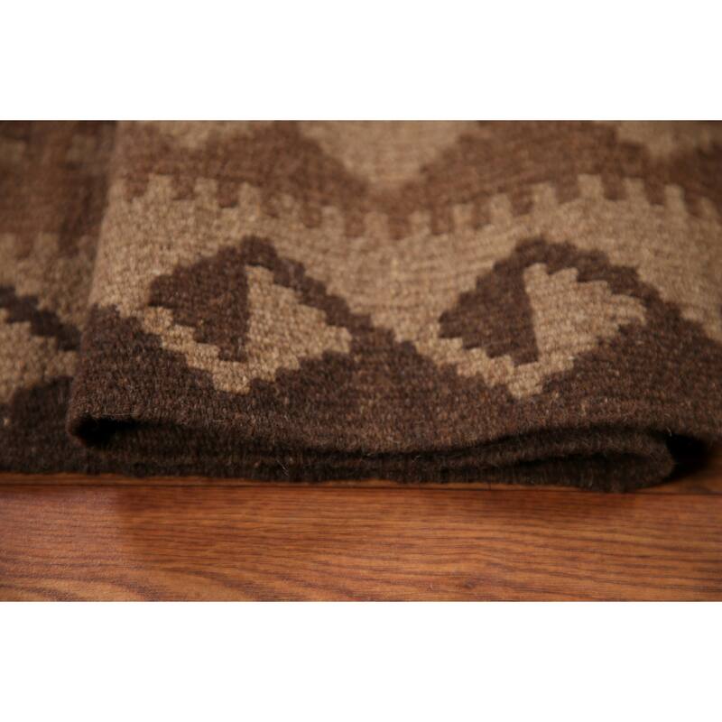 Earth Tone Kilim Oriental Area Rug Flat-weave Wool Carpet - 6'7"x 9'9"