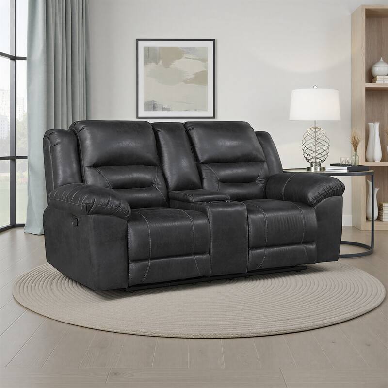 Alonzo 81" Polished Microfiber Manual Double Reclining Loveseat