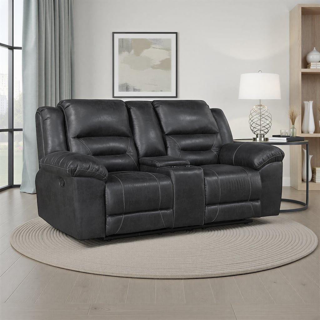 Alonzo 81" Polished Microfiber Manual Double Reclining Loveseat
