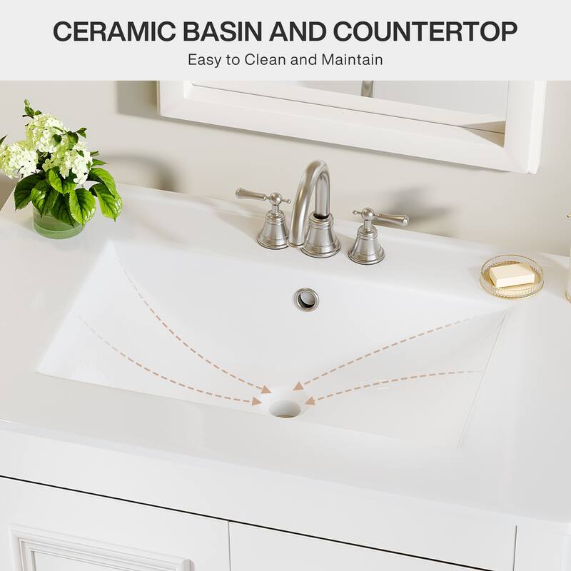 30 Inches Modern Bathroom Vanity Cabinet with Ceramic Basin & 1 Drawer