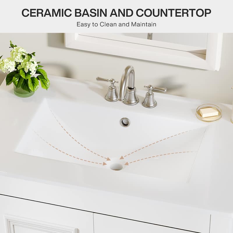 30 Inches Modern Bathroom Vanity with Sink, Vanity Cabinet with Drawer and Door Organizer