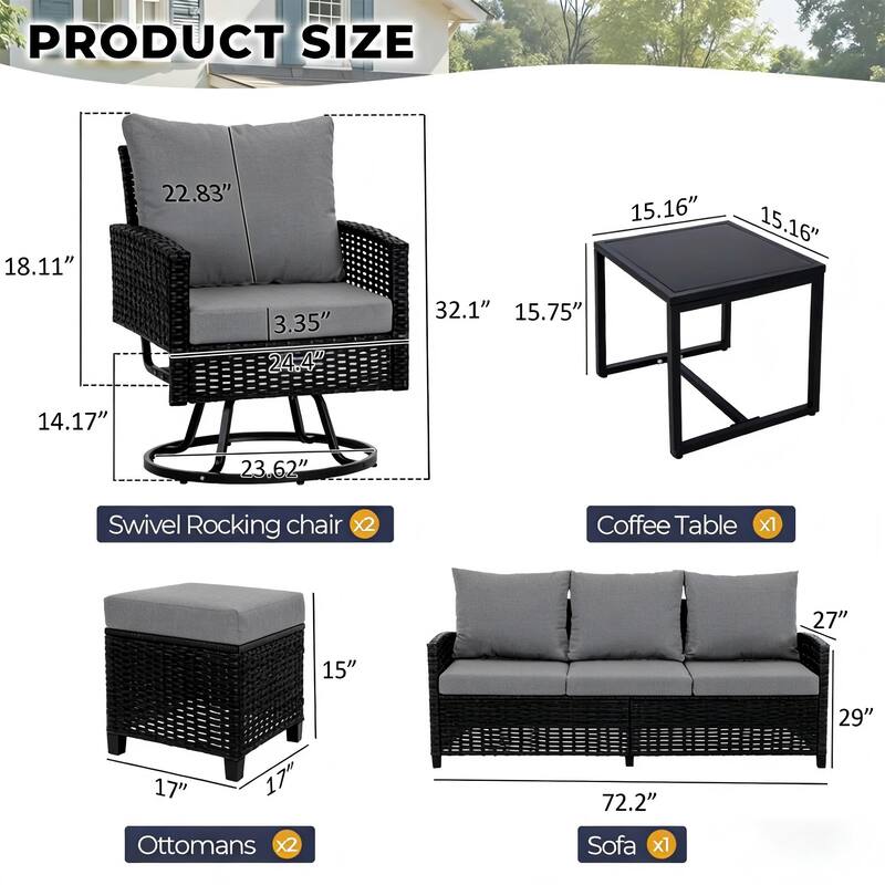 6-Piece Wicker Patio Conversation Set with Swivel Chairs