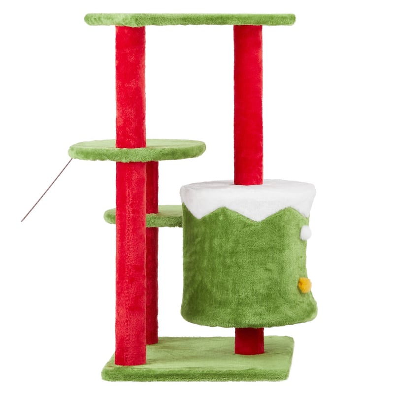 Christmas Themed Cat Tower With Cat Condo, 3-Level Plush Cat Tree Activity Center For Indoor Cats - (27.6 x 23.6 x 32.7) in