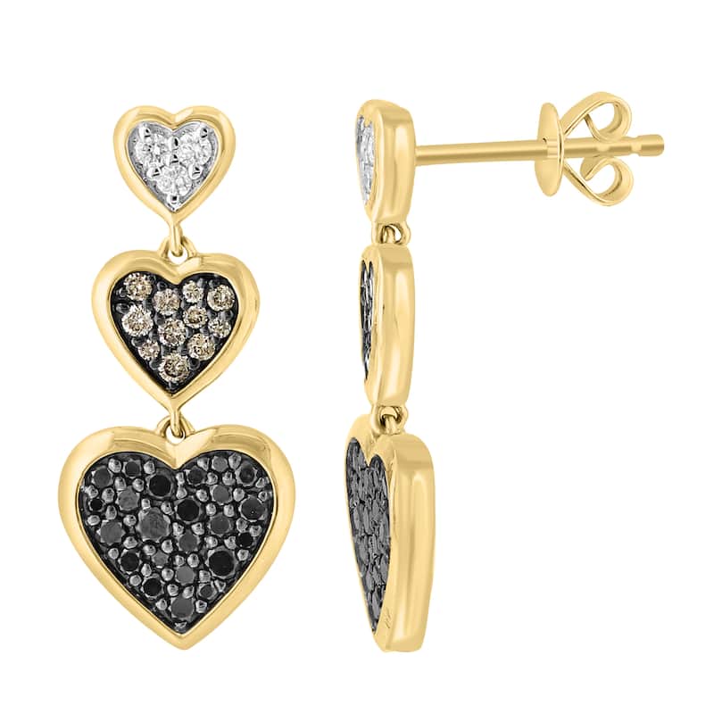 EFFY 14K Yellow Gold Diamond, Black Diamond, and Espresso Diamond Earrings
