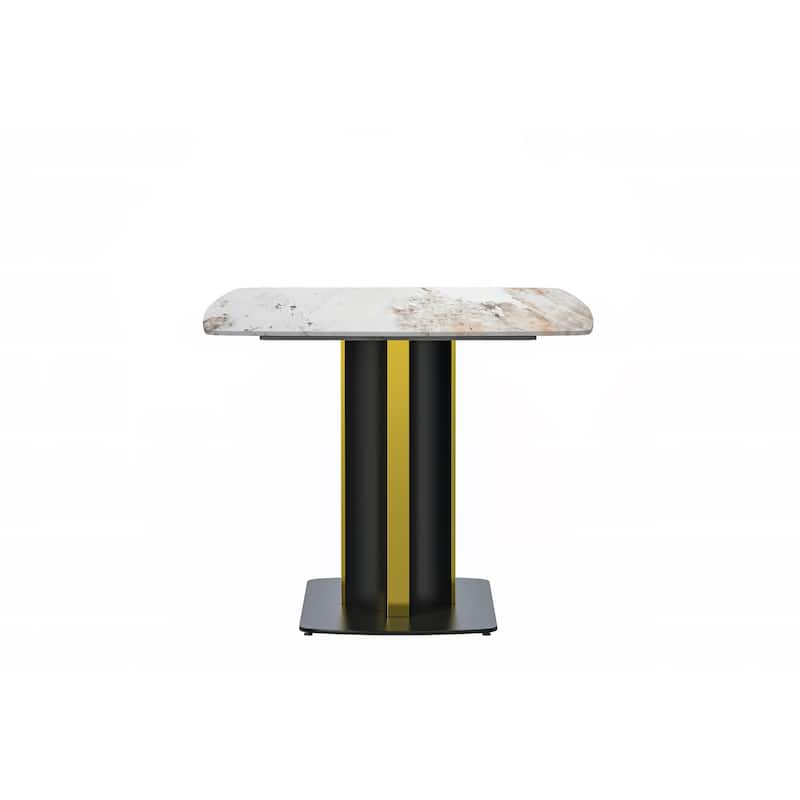 Sylva Dining Table Rectangular Tabletop in Gold Pedestal Base