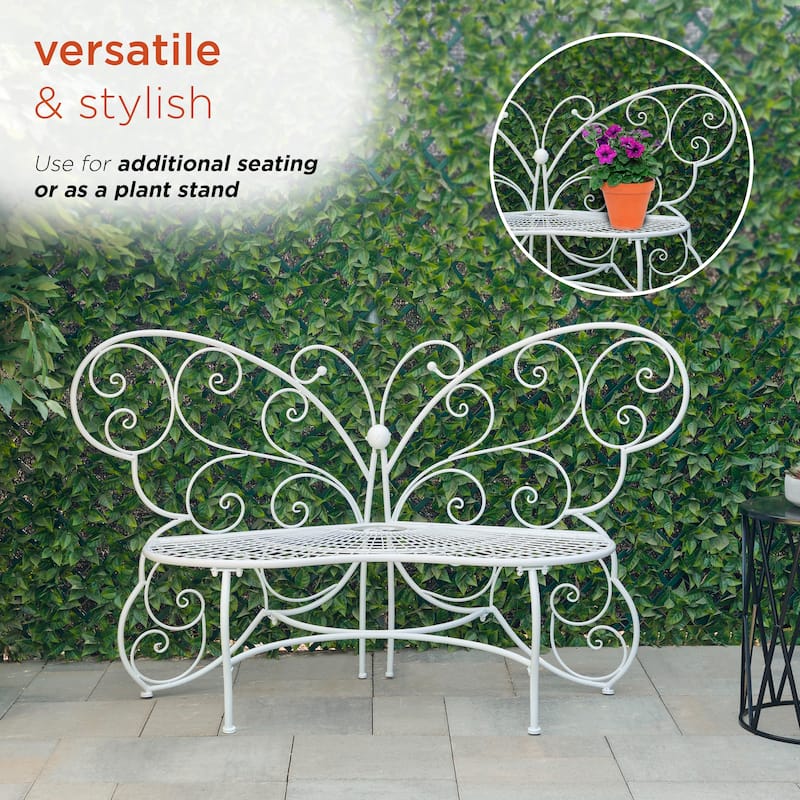 Alpine Corporation 62" x 26" Outdoor 2 Person Metal Butterfly Shaped Garden Bench