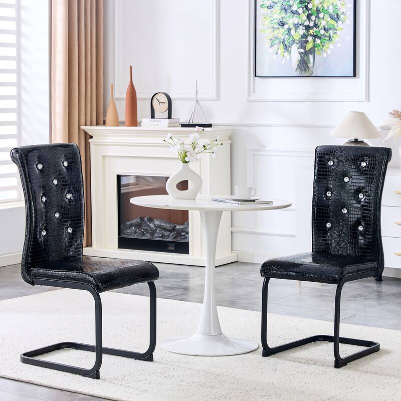 Set of 2 Faux Leather Dining Chairs - Black