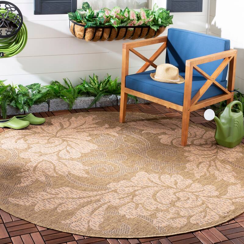 SAFAVIEH Courtyard Genuta Indoor/ Outdoor Waterproof Patio Backyard Rug - 6'7" Round - Gold/Natural