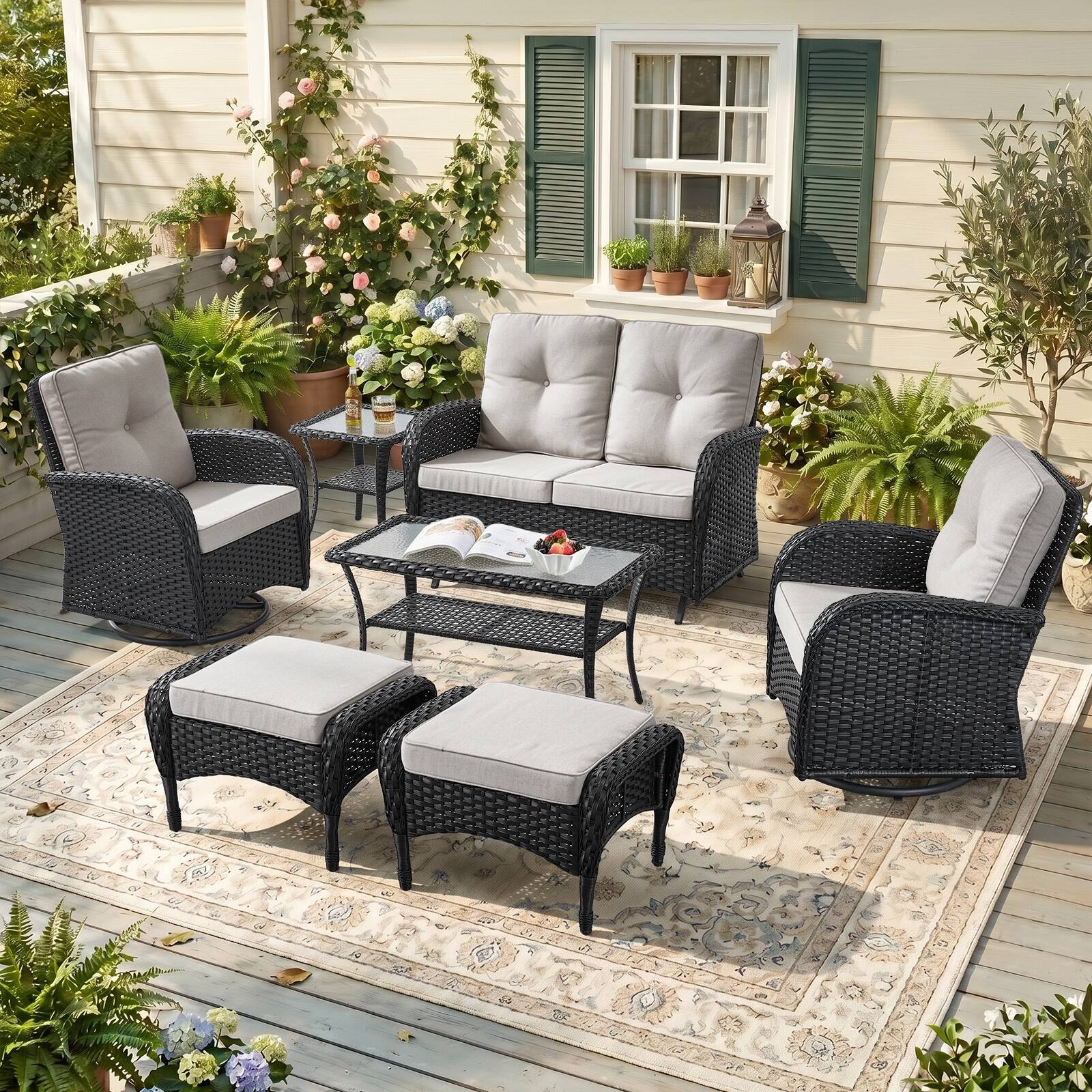 Option Black Wicker & Beige Cushions