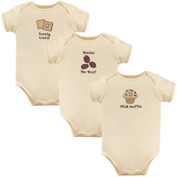 slide 1 of 1, Touched by Nature Organic Cotton Bodysuits 3pk, Muffin 6-9 Months - Muffin 3-Pack