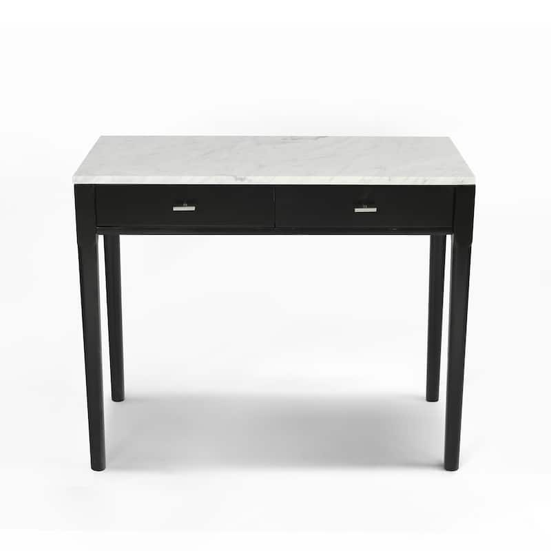 Meno 36" Rectangular Italian Carrara White Marble Console Table with Legs