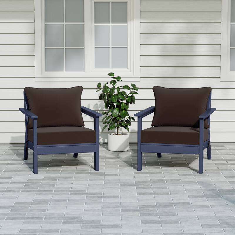 Birchwood All Weather HDPE Outdoor Patio Navy Blue Deep Seating Conversation Set With Cushions (2-Piece) - Navy Blue/Brown