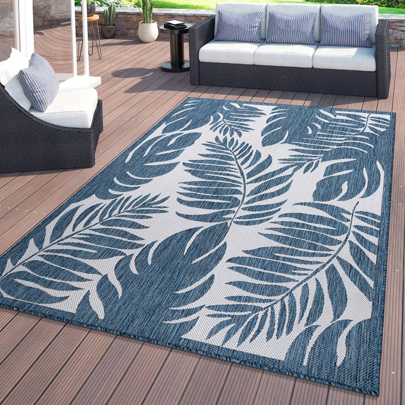 World Rug Gallery Floral Leaves Textured Flat Weave Indoor/Outdoor Area Rug