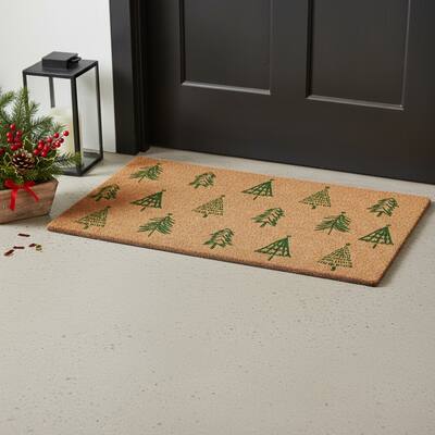 HomeRoots 24" X 36" Brown And Green Christmas Trees Outdoor Coir Door Mat - 24.00' X '36.00