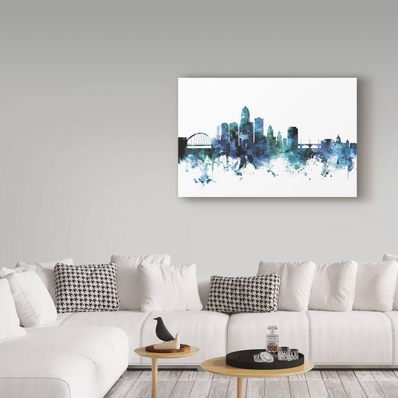 Michael Tompsett 'Des Moines Iowa Blue Teal Skyline' Canvas Art
