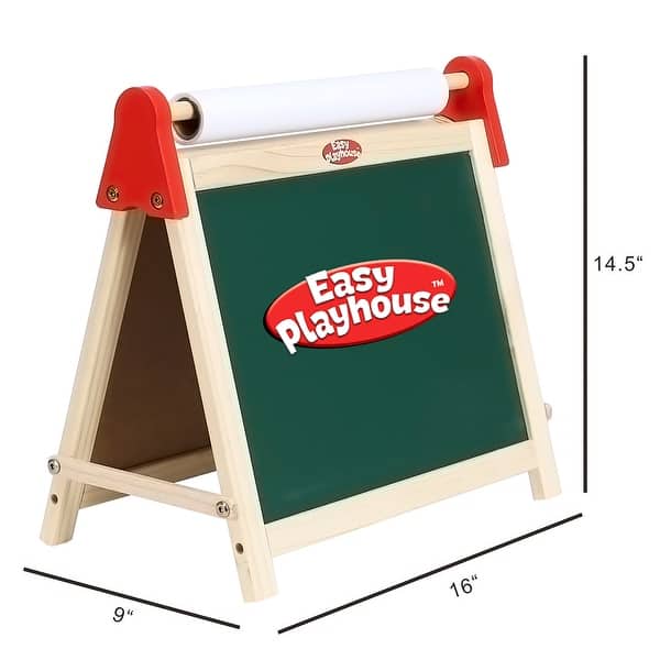 Easy Playhouse Wooden Table Top White Board and Chalk Board Easel W/ Accessories