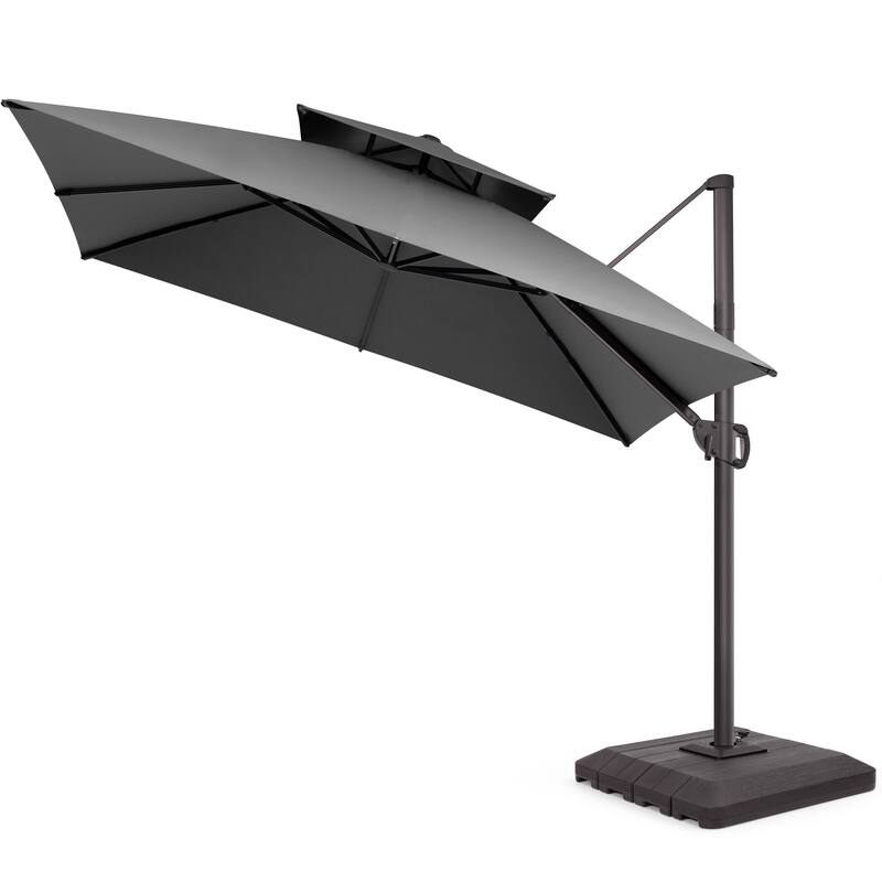 Pellebant 10 x 10 ft Square Outdoor Patio Cantilever-Offset Umbrella with Base Stand - DarkGrey