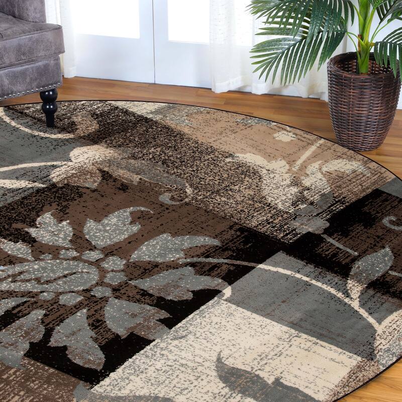 Contemporary Floral Patchwork Indoor Area Rug or Runner by Superior