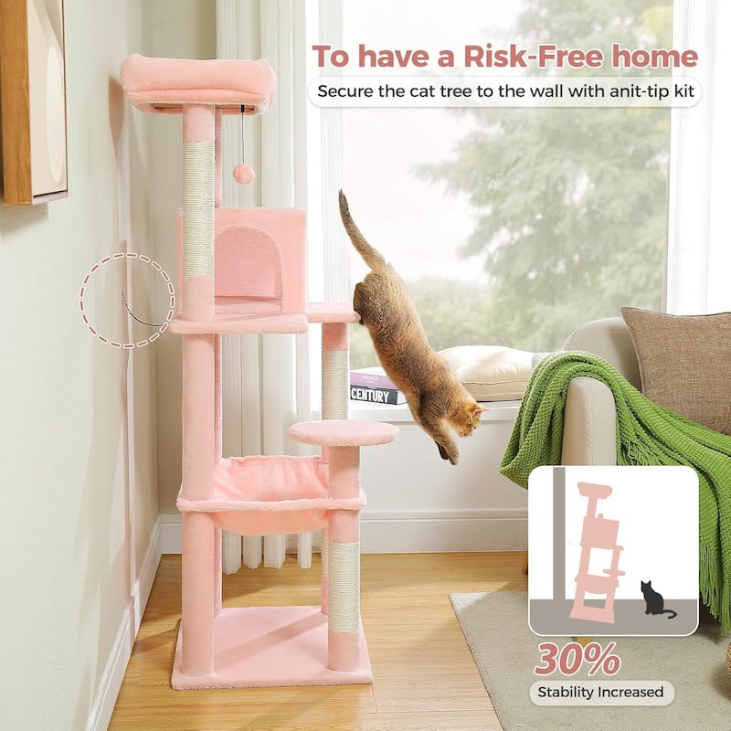 Indoor Multi-Level Tall Cat Tower with Hammock, Scratching Posts, Condo and Top Perch