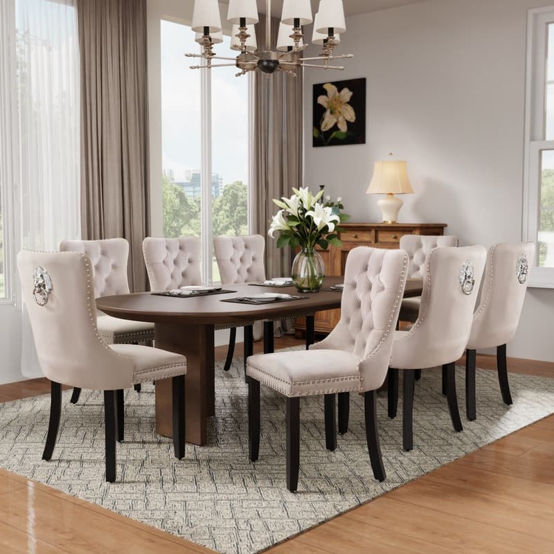 High-end Tufted Velvet Upholstered Nailhead Dining Chair Set of 6