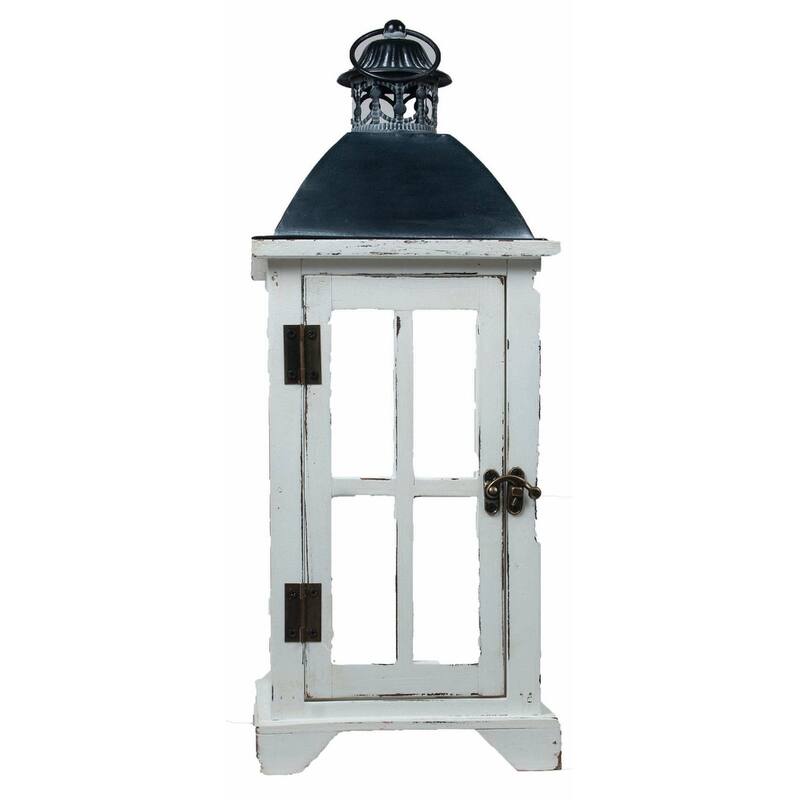 White Antique Look With Black Lid Decorative Lantern