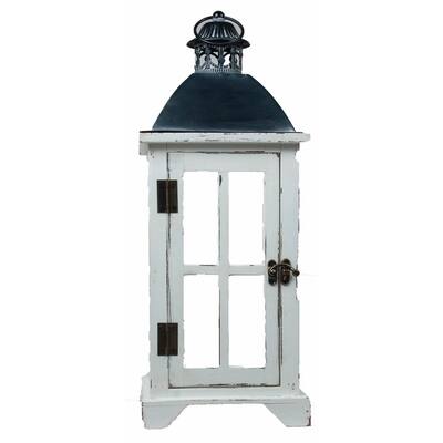 White Antique Look With Black Lid Decorative Lantern