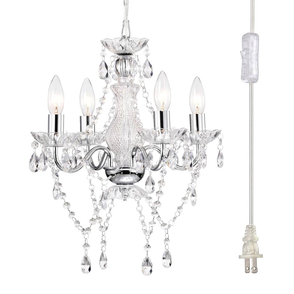 Plug in Chandelier Lighting Small Chrome Chandeliers Candle Style Traditional Chandelier 4-Light Corded Plug in Hanging Lights
