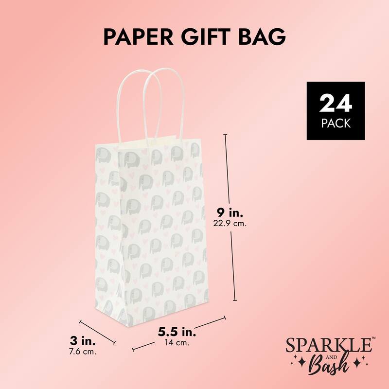 Blue Panda Pink Elephant Party Favor Gift Bags with Handles for Girl Baby Shower (24 Pack)