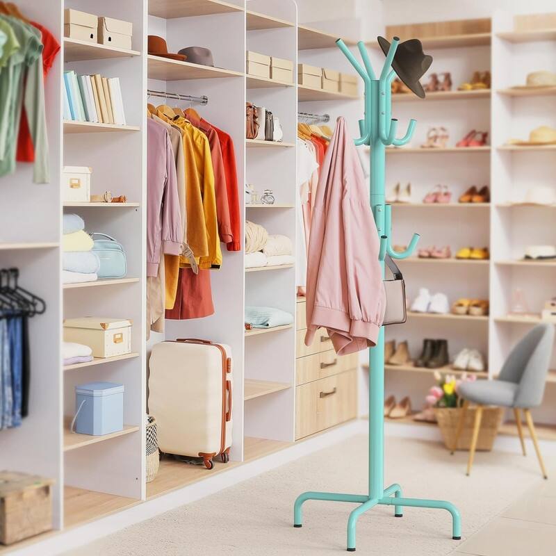 12 Hooks Standing Coat and Hat Hanger Organizer Rack