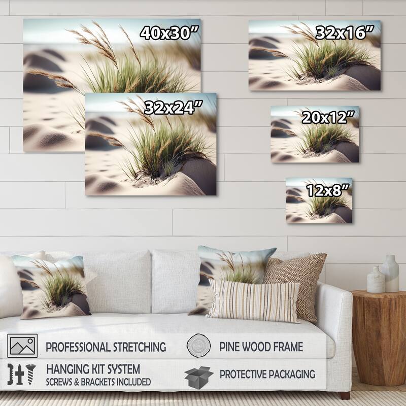 Designart 'Grass On Sand Dunes II' Beach Canvas Wall Art