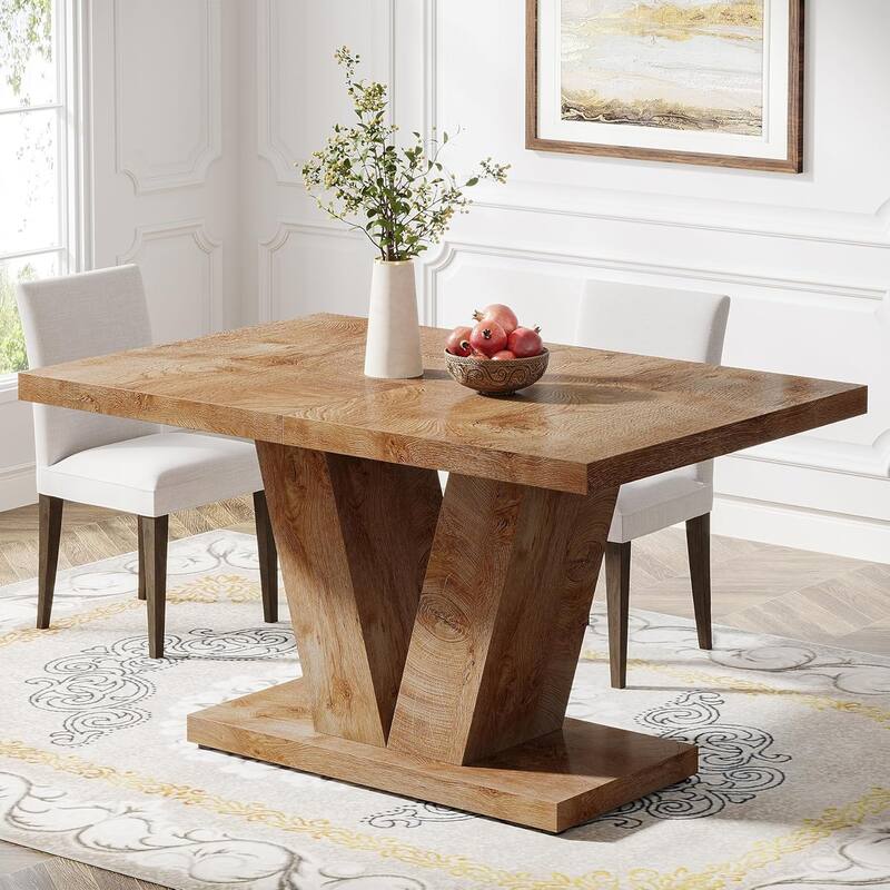47-Inch Wooden Dining Table with Heavy Duty Pedestal, Farmhouse Kitchen Dinner Table for Home