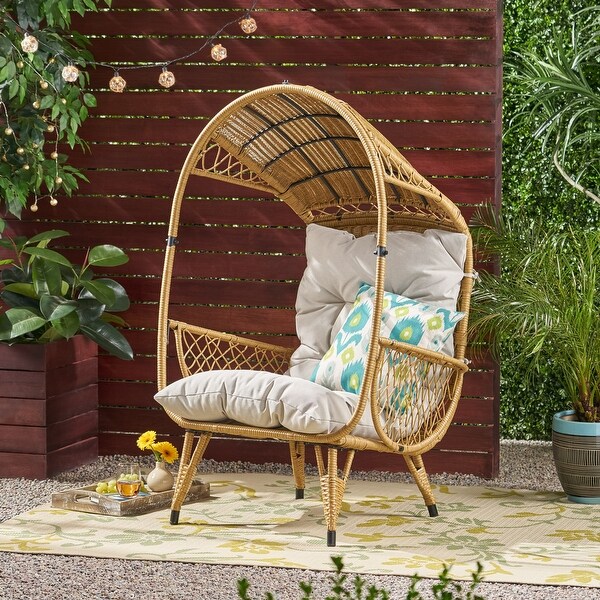 Malia Outdoor Cushioned Wicker Basket Chair by Christopher Knight Home 32.50 W x 36.50 D x 56.75 H Bed Bath Beyond 29874486