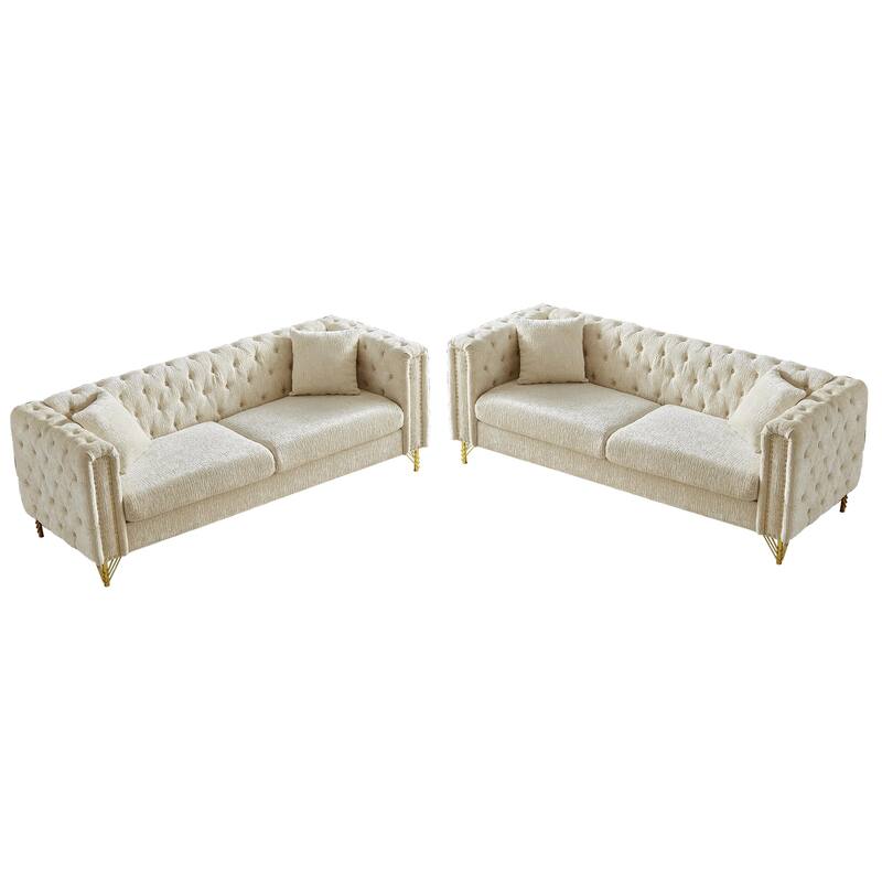 Elegant Chesterfield Sofa with Nailhead Trim & Metal Legs - 6-Seat Couch