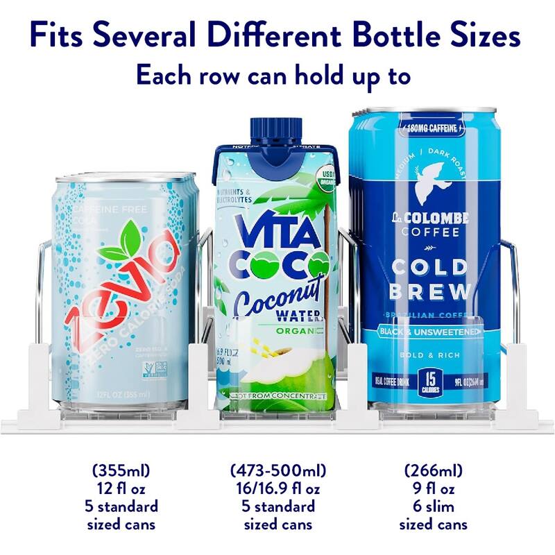OnDisplay Drink Can Organizer for Fridge - White Automatic 15 Can Pusher Glide Dispenser