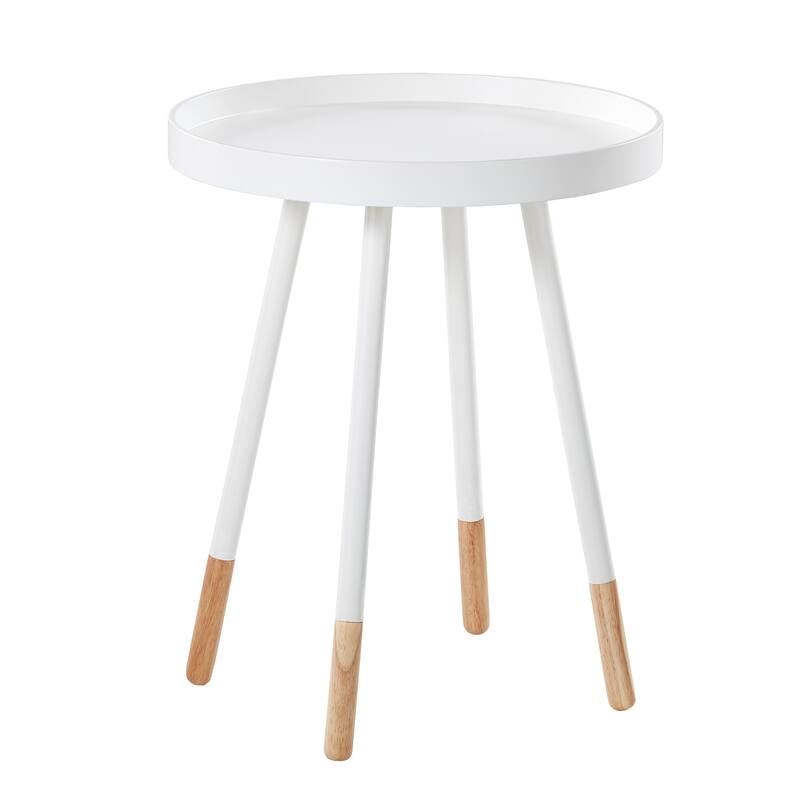 Marcella Paint-Dipped Round Tray-Top Side Table by iNSPIRE Q Modern - White